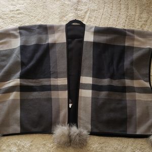 Mitchies Flannel Reversible Cape with 4 fur pom